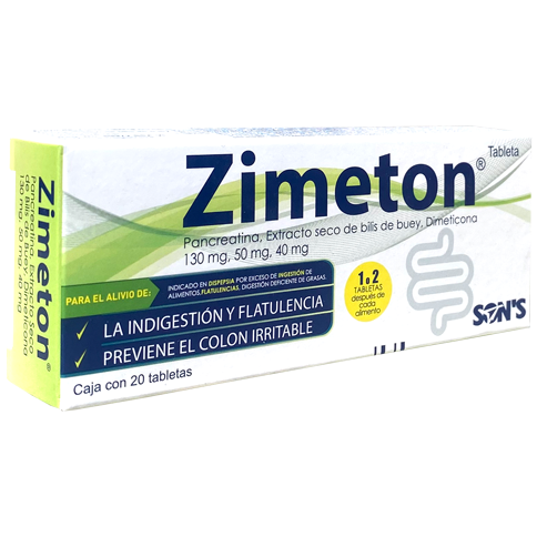 PANCREATINA CELULOSA BILIS DE BUEY DIMETILPOLISILOXANO ZIMETON C 20