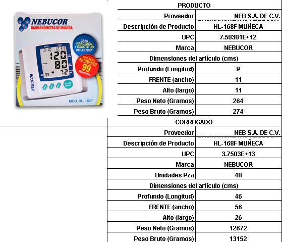 BAUMANOMETRO NEBUCOR DIG MUNECA HL 168F