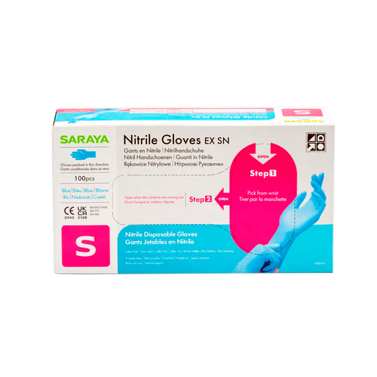 GUANTES DE NITRILO AZUL SARAYA C 100PZS CHICO