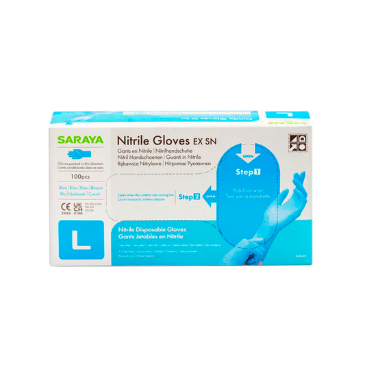 GUANTES DE NITRILO AZUL SARAYA C 100PZS GRANDE