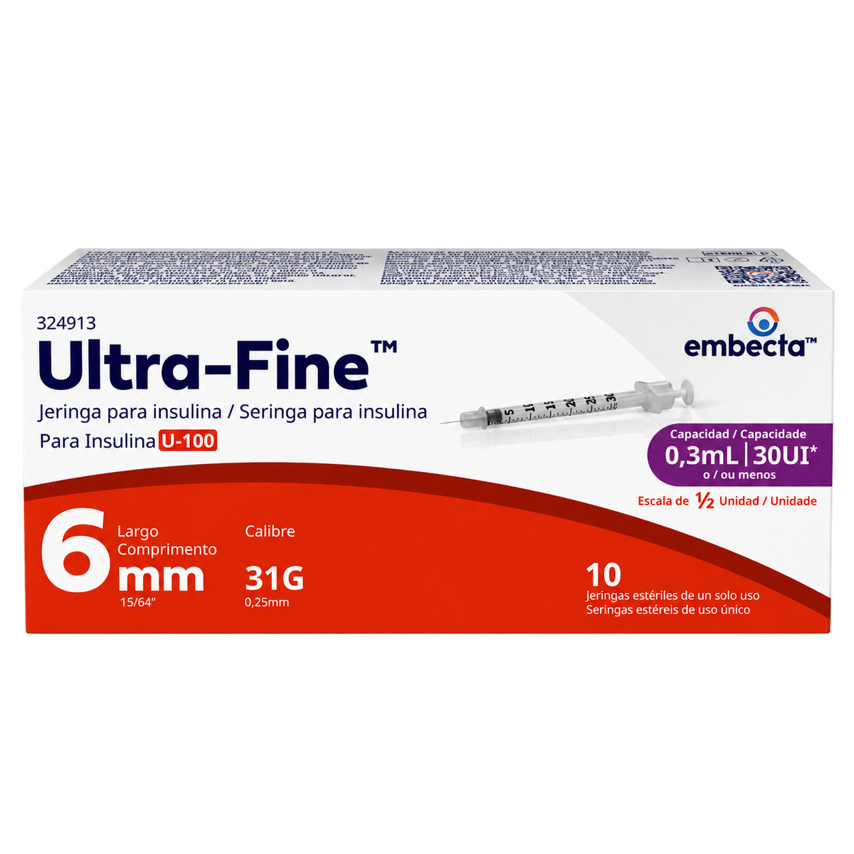 JERINGA EMBECTA DESCH ULT F 0 3ML 31X6MM C 10