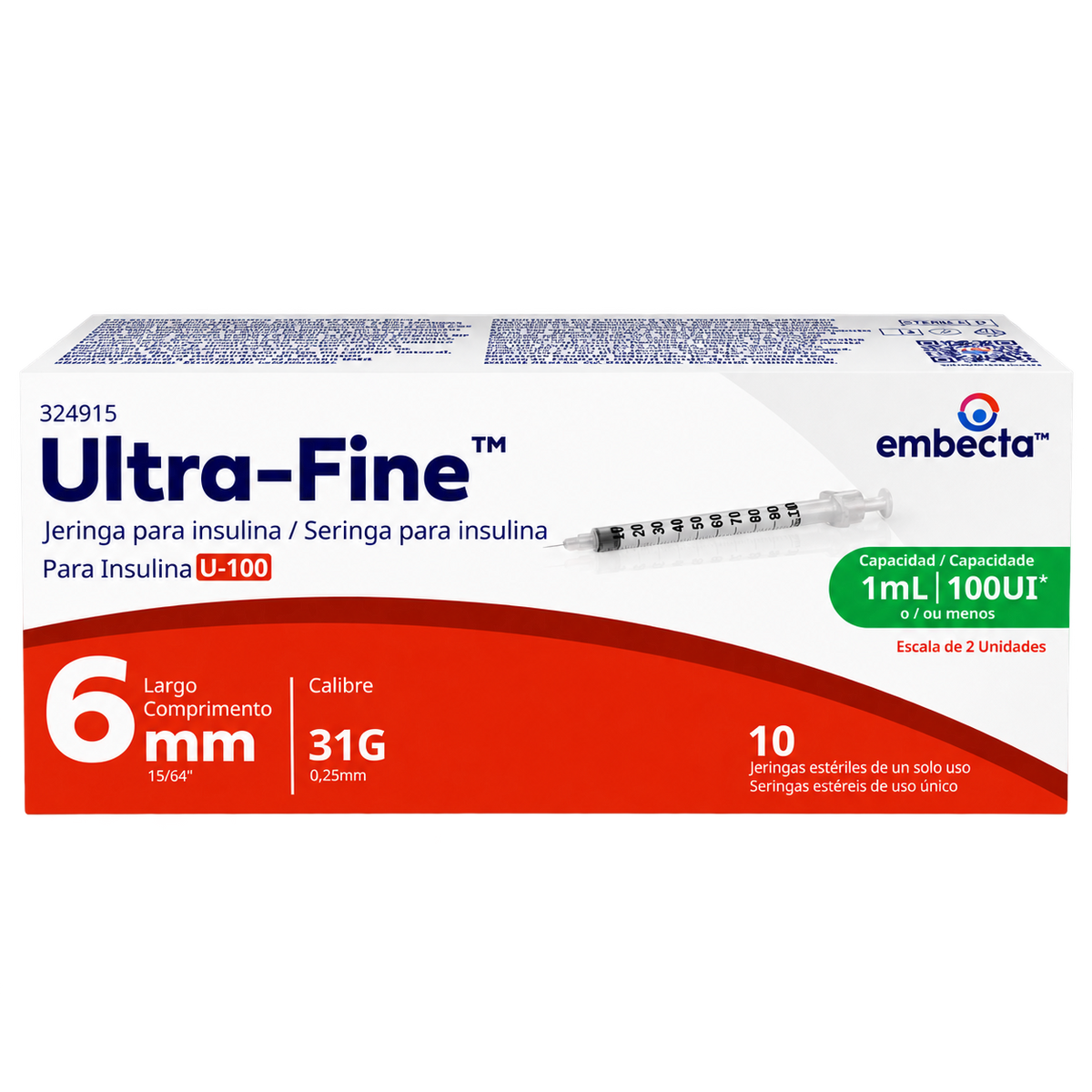 JERINGA EMBECTA  ULT F 6MM 1ML 100UI 31G C 10