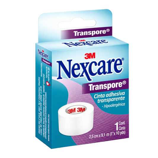 Cinta Transpore Nexcare 3M 2.5 cm x 9.1 m — fondo transparente