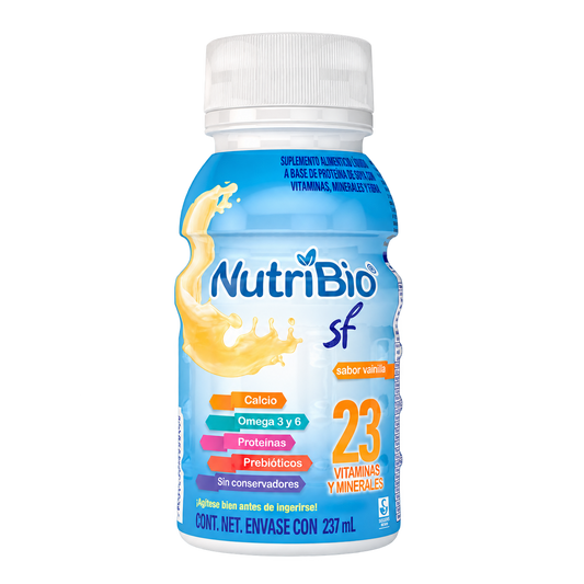 NUTRIBIO SF VAINILLA  237 ML — fondo transparente, formato 1:1
