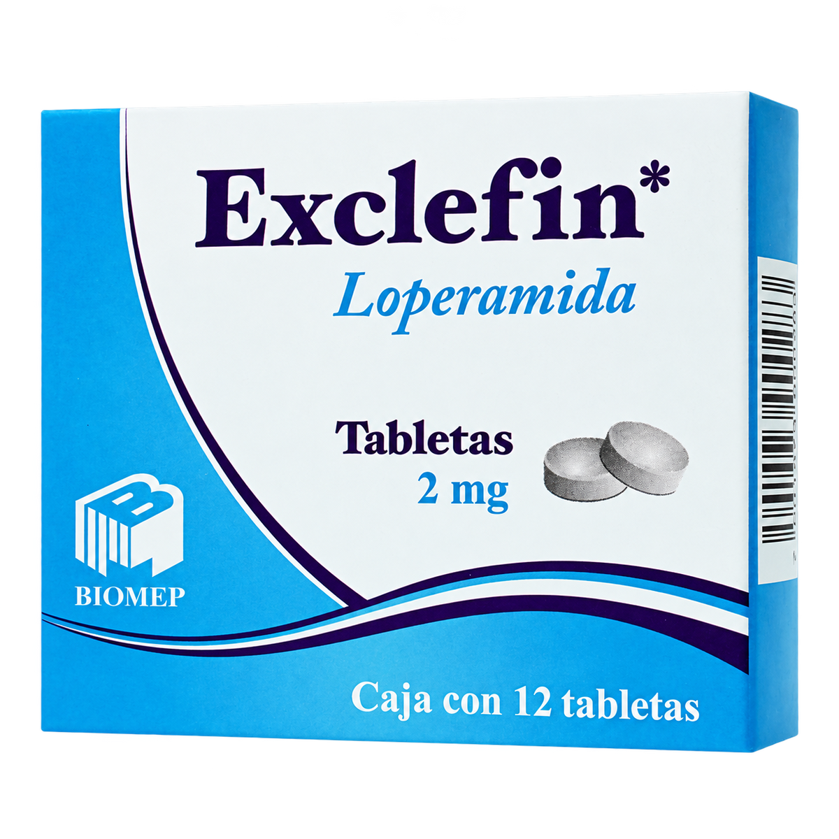 LOPERAMIDA 2 MG 12 TAB EXCLEFIN — fondo transparente, formato 1:1