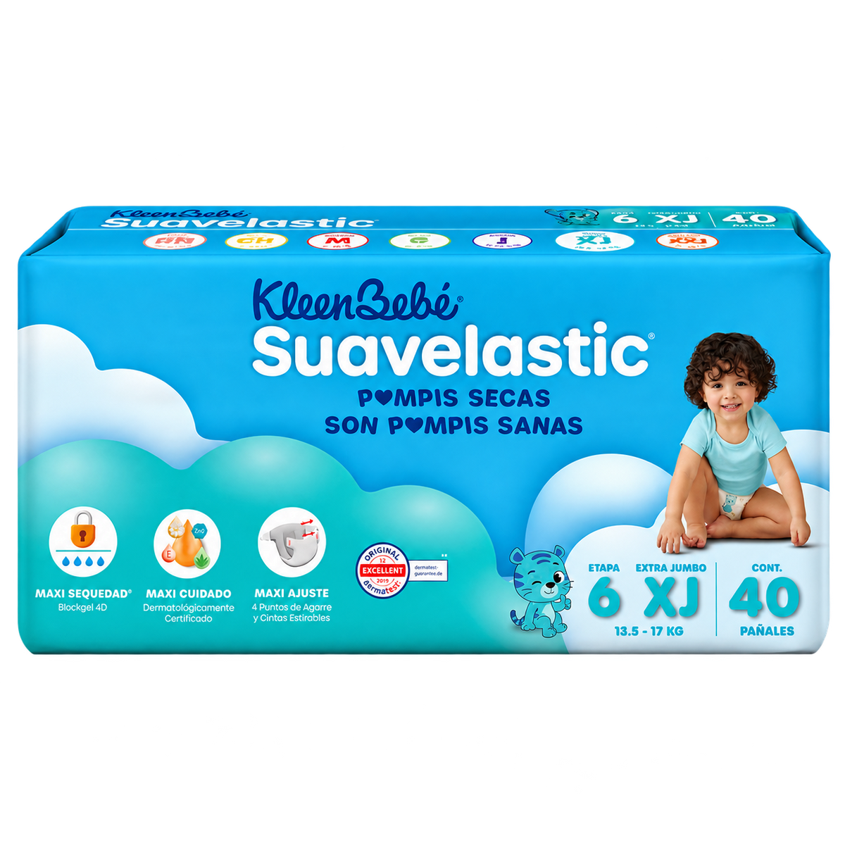 Pañales KleenBebé Suavelastic etapa 6 Extra Jumbo 40 piezas — imagen con fondo transparente