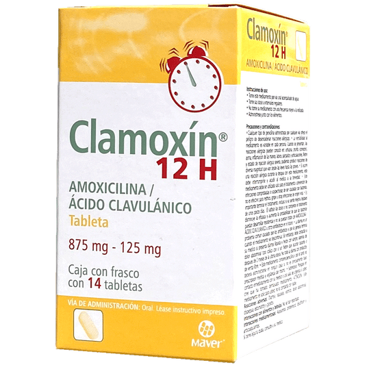 CLAMOXIN 12H 875mg 125mg 14 Tab  Amoxicilina  Acido Clavulanico