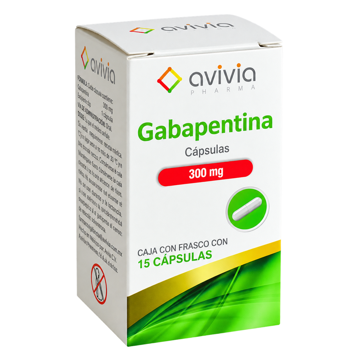 GABAPENTINA I 300M  AVIVIA — fondo transparente, formato 1:1