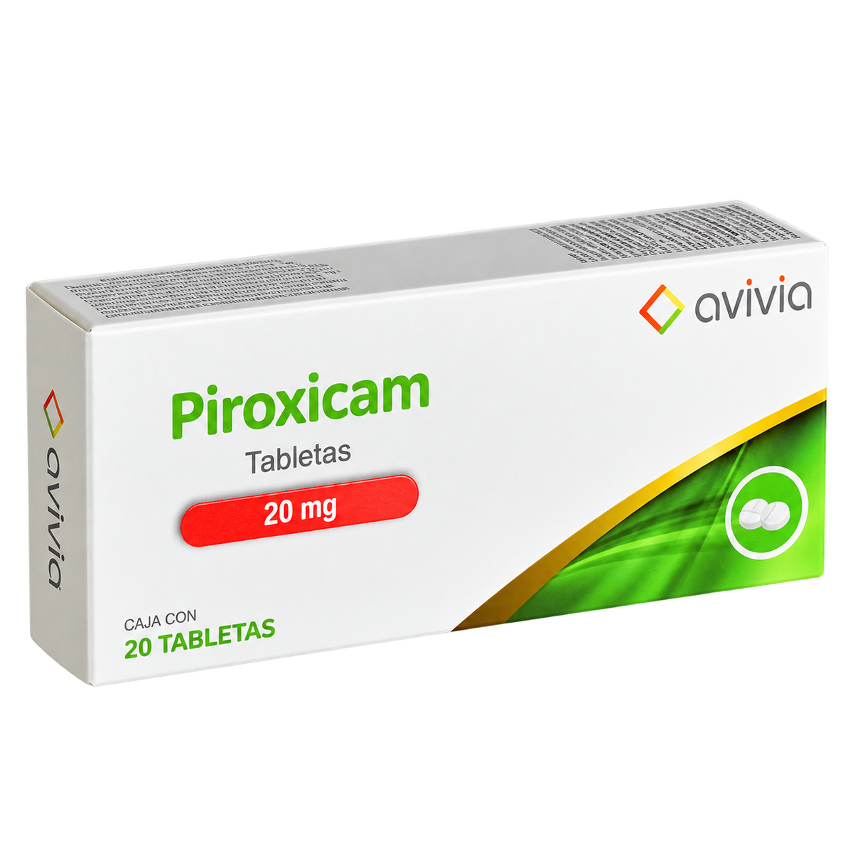 PIROXICAM 20MG TAB C20  AVIVIA — fondo transparente, formato 1:1
