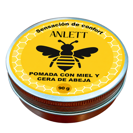 POMADA CON MIEL Y CERA DE ABEJA ANLETT 90G — fondo transparente, formato 1:1