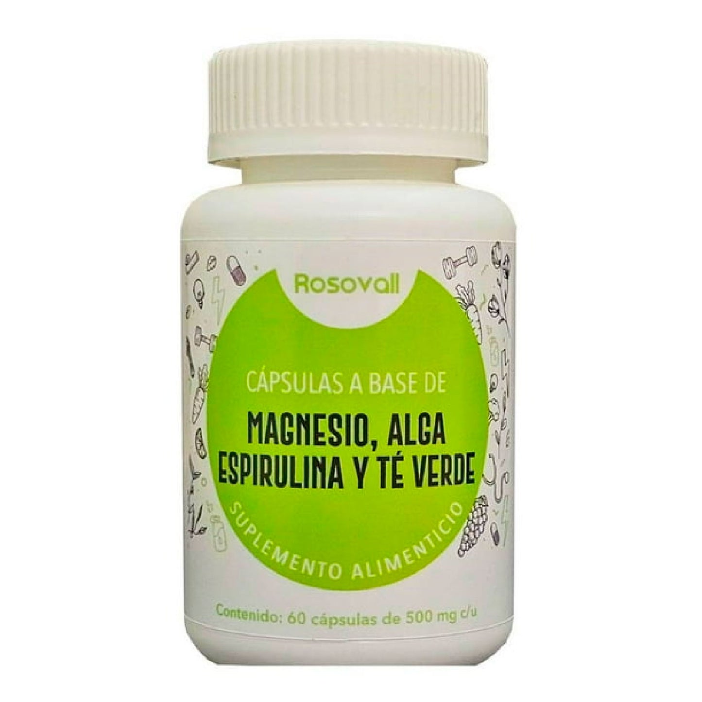 MAGNESIO ALGA ESPIRULINA Y TE VERDE  ROSOVAL 500MG  60CAPS