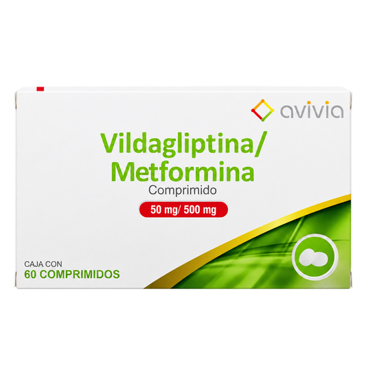 VILDAGLIPTINA METFORMINA 50MG 500MG C 60 COMPRIM AVIVIA — fondo transparente, formato 1:1
