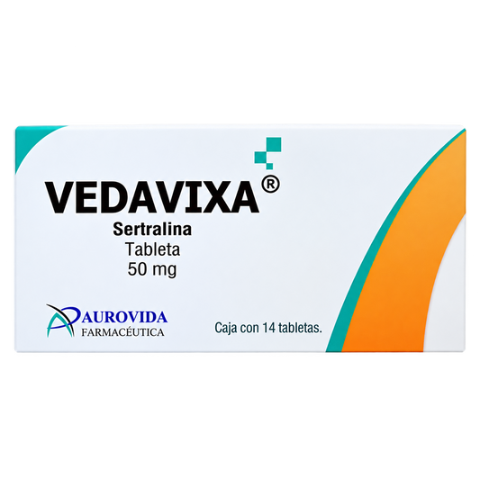 Sertralina VEDAVIXA 50MG 14T — fondo transparente, formato 1:1