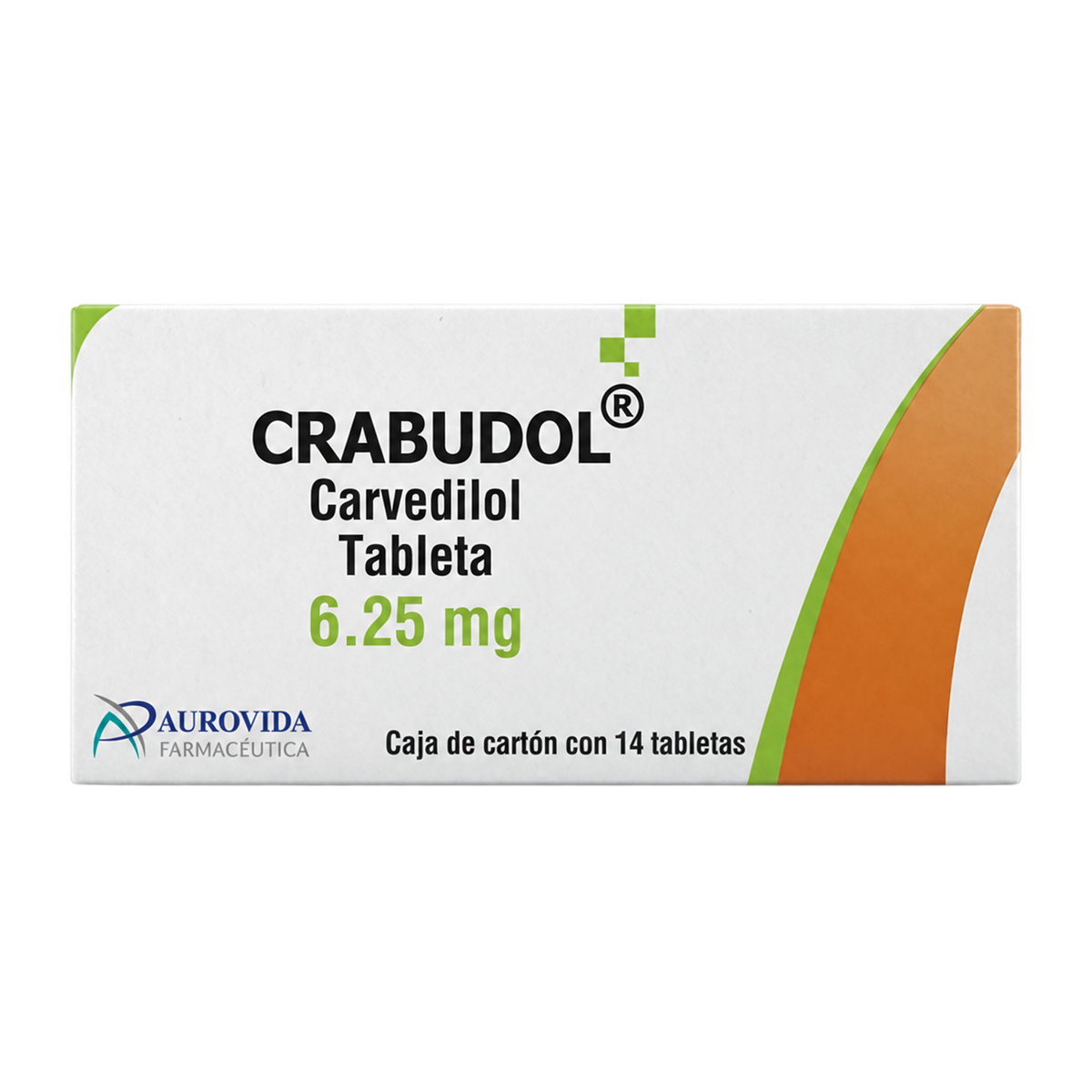 CARVEDILOL CRABUDOL  6 25MG C 14 TAB AUROVIDA — fondo transparente, formato 1:1