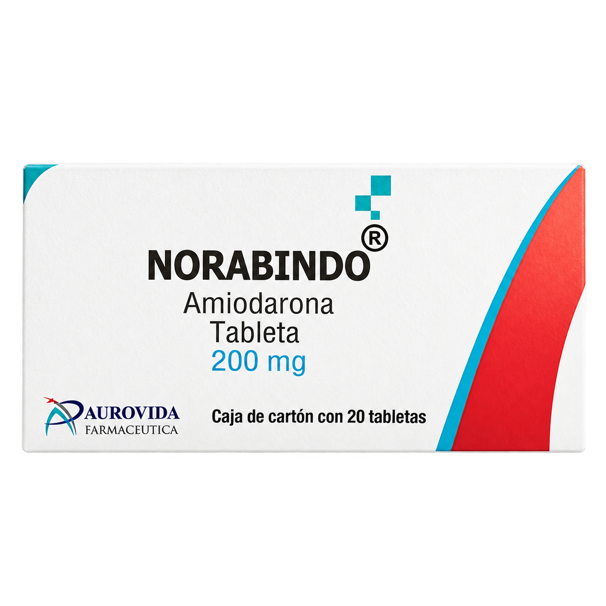 AMIODARONA NORABINDO 200MG TAB 20 AUROVIDA — fondo transparente, formato 1:1