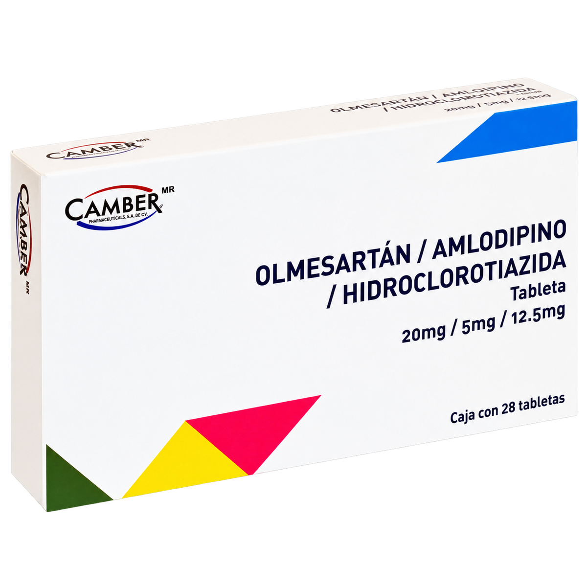OLMESARTAN AMLODIPINO HIDROCLORT 20MG 5MG 12 5MG 28 TAB CAMBER — fondo transparente, formato 1:1