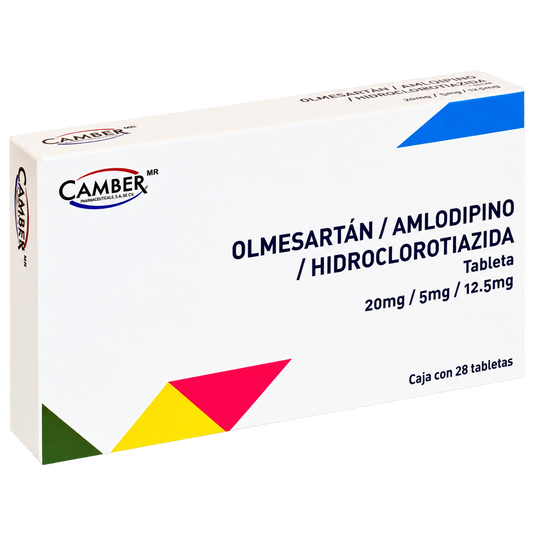 OLMESARTAN AMLODIPINO HIDROCLORT 20MG 5MG 12 5MG 28 TAB CAMBER — fondo transparente, formato 1:1
