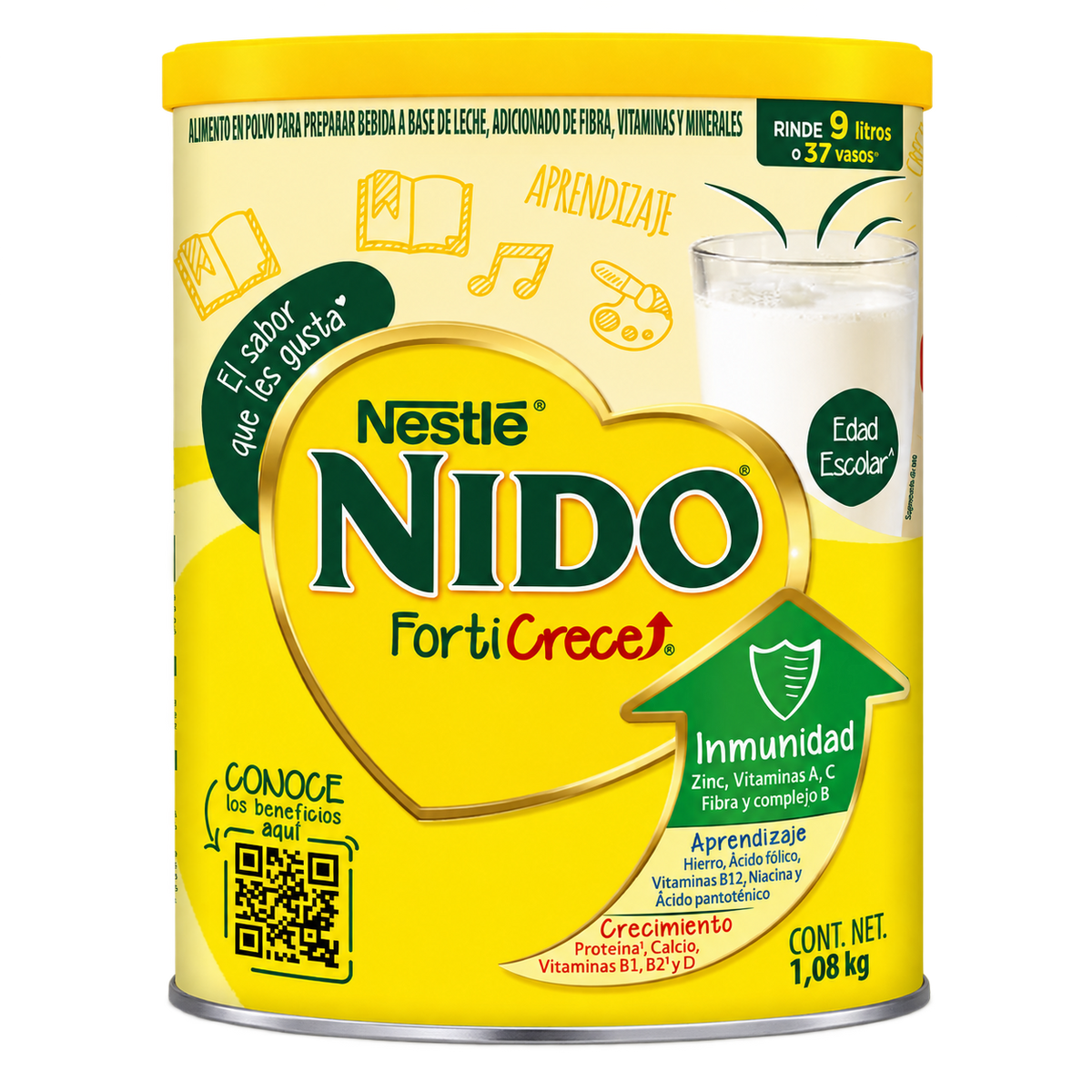 NIDO FORTICRECE EDAD ESCOL 1 08KG — fondo transparente, formato 1:1