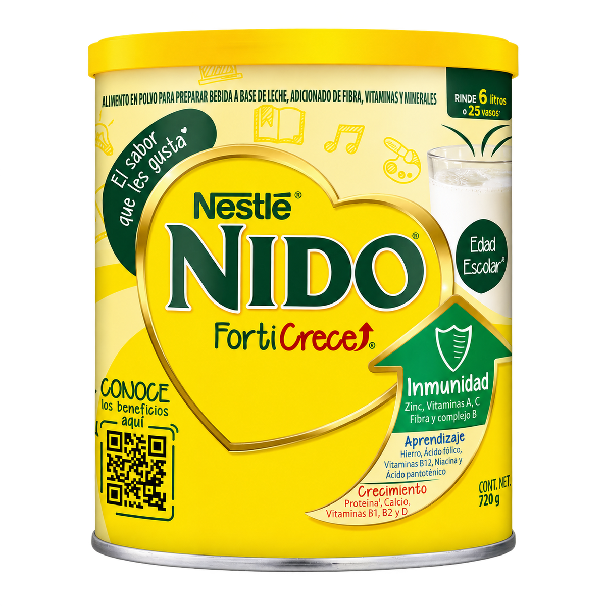 NIDO FORTICRECE EDAD ESCOL 720G — fondo transparente, formato 1:1