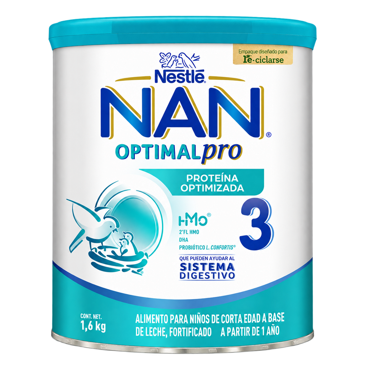 NAN 3 OPTIMALPRO 1 MAS 1 6KG — fondo transparente, formato 1:1