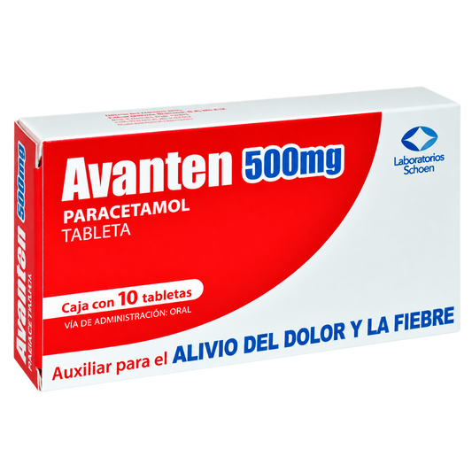 PARACETAMOL AVANTEN 500MG C 10 TAB SCHOEN — fondo transparente, formato 1:1