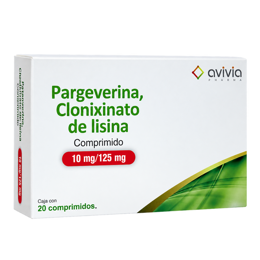 PARGEVERINA CLONIXINATO DE LISINA 10MG 125MG C 20 COMPR AVIVIA — fondo transparente, formato 1:1