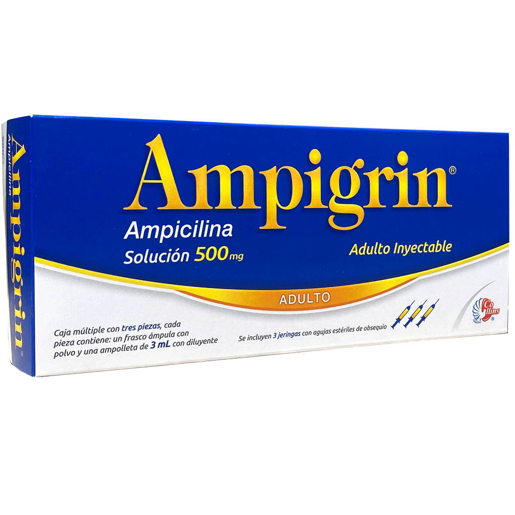 AMPIGRIN FA C3 AD Ampicilina Clorfeniran Guaifenesina Lidoc Metamizol