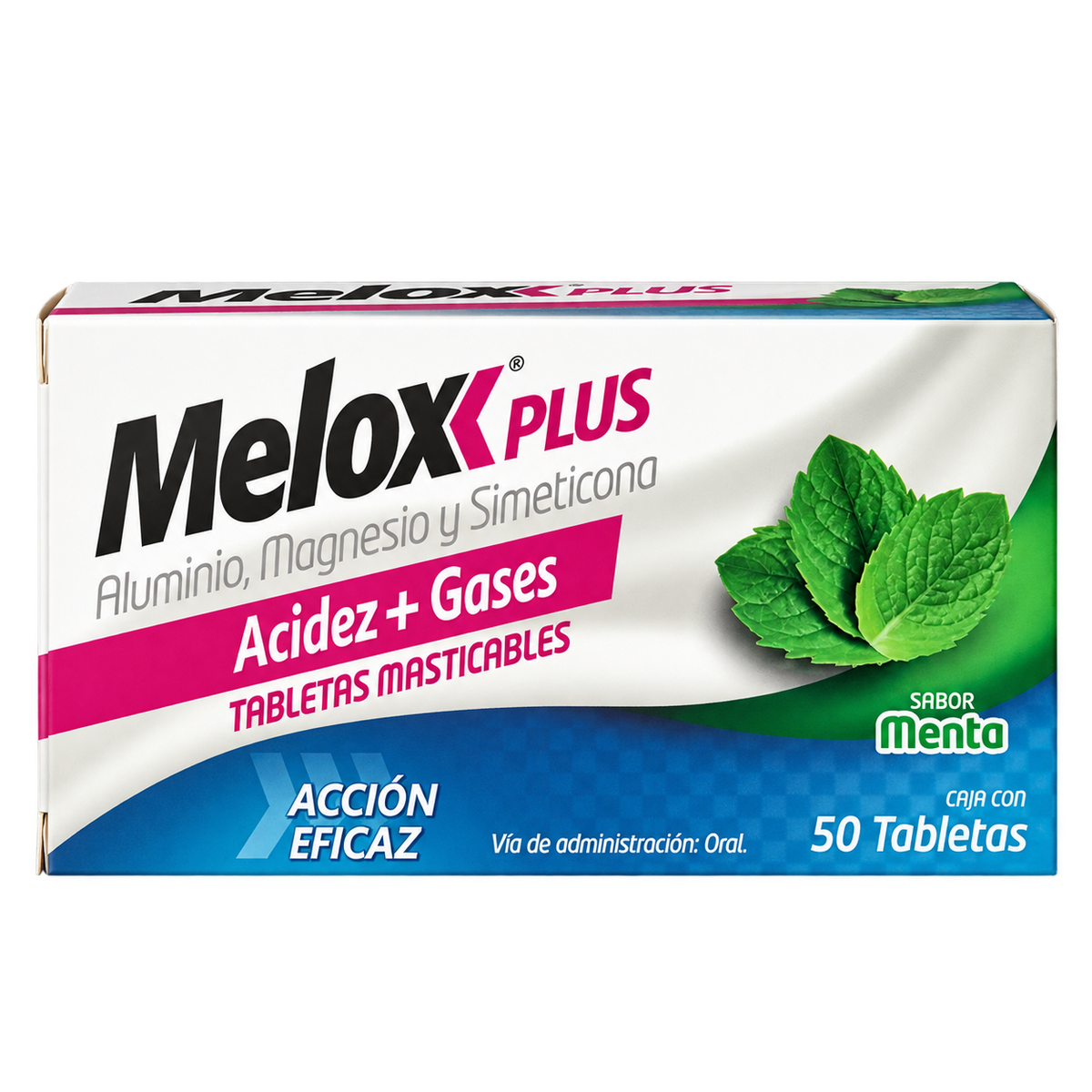 MELOX PLUS MTA 50 TABS — fondo transparente, formato 1:1