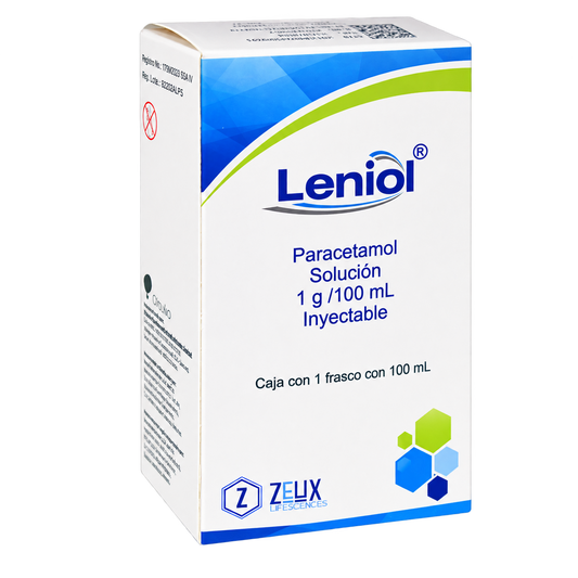 PARACETAMOL LENIOL 1G 100ML SOL INY C1 FCO PLASTICO ZEUX — fondo transparente, formato 1:1