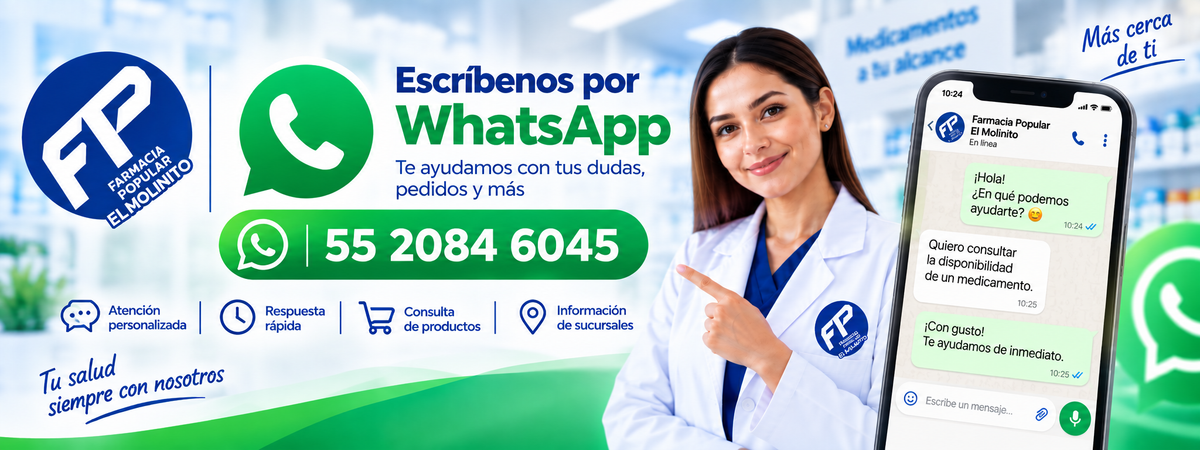 Escríbenos por WhatsApp - Farmacia Popular El Molinito
