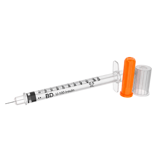 Jeringa BD Ultra-Fine para insulina 0.5 ml, aguja 31G x 8 mm, una pieza con sus tapas