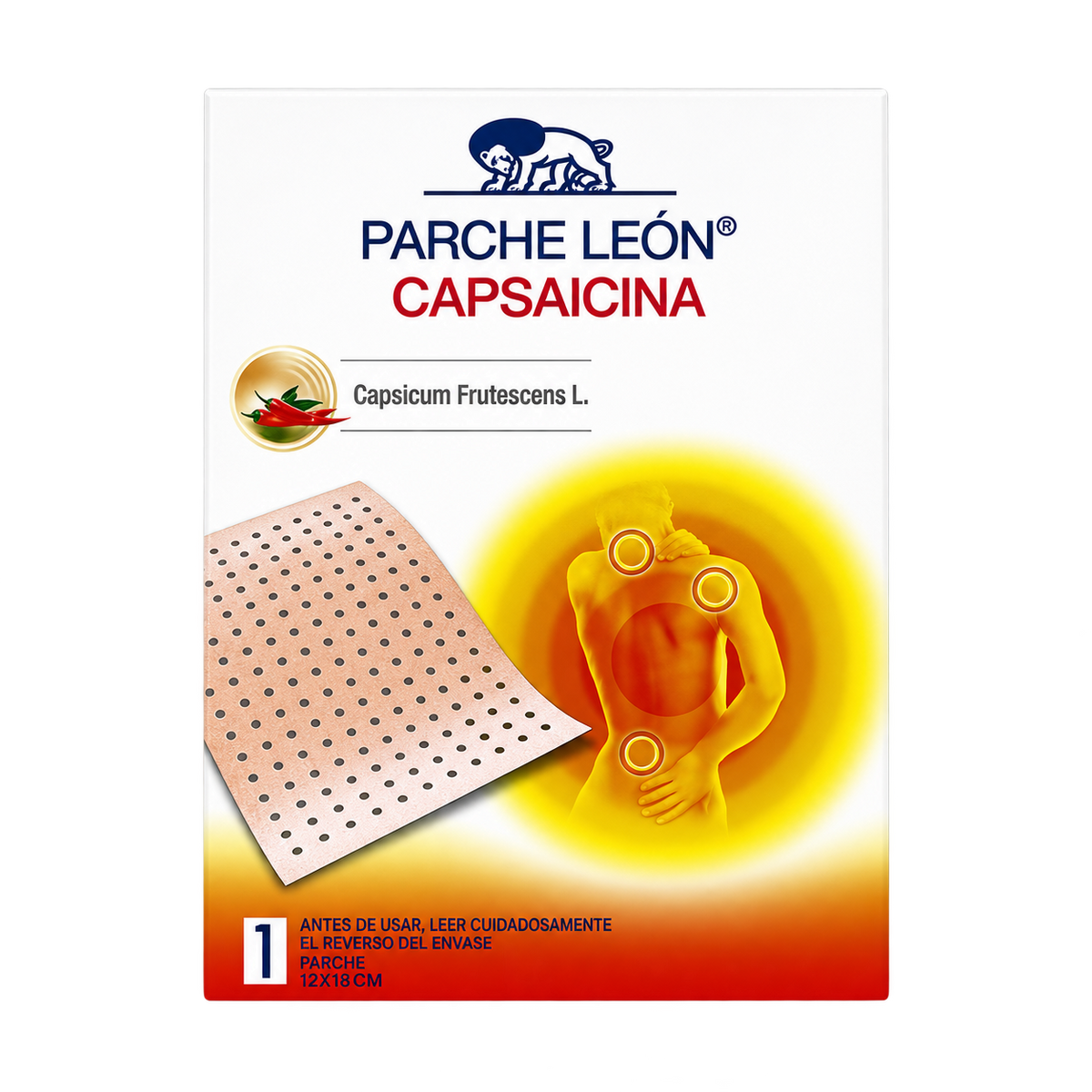 Parche León Capsaicina12x18cm sobre1parche Fondo transparente, formato 1:1.