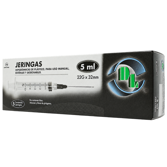 Jeringas DL 5 ml 22G x 32 mm, caja con 5 piezas