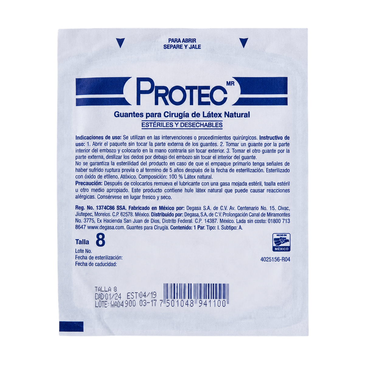 GUANTES CIRUJANO PROTEC  DESCH N 8 SOBRE 1PAR