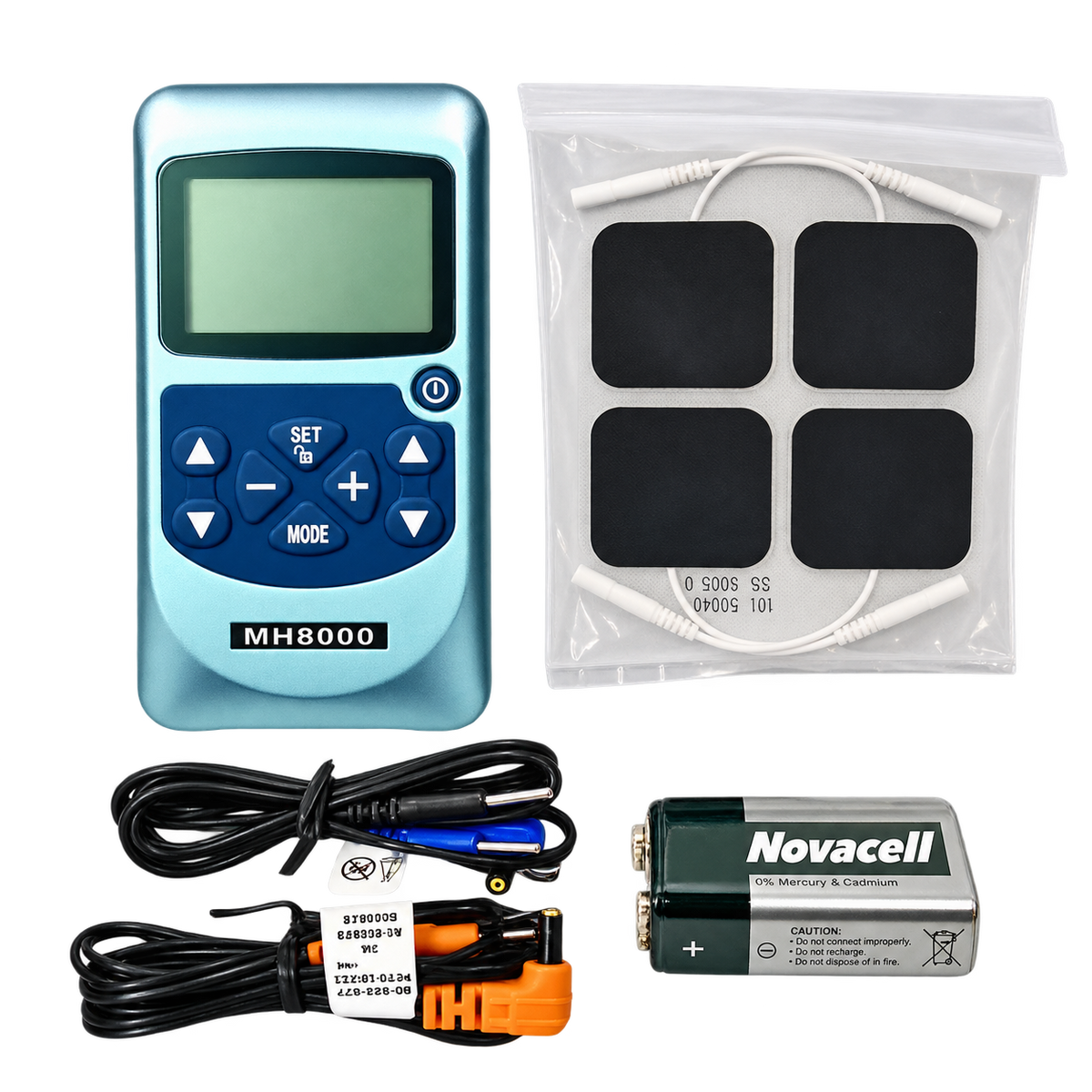 Medimetrics MH8000 TENS EMS 2 canales, una unidad con cuatro electrodos y cables y batería de referencia