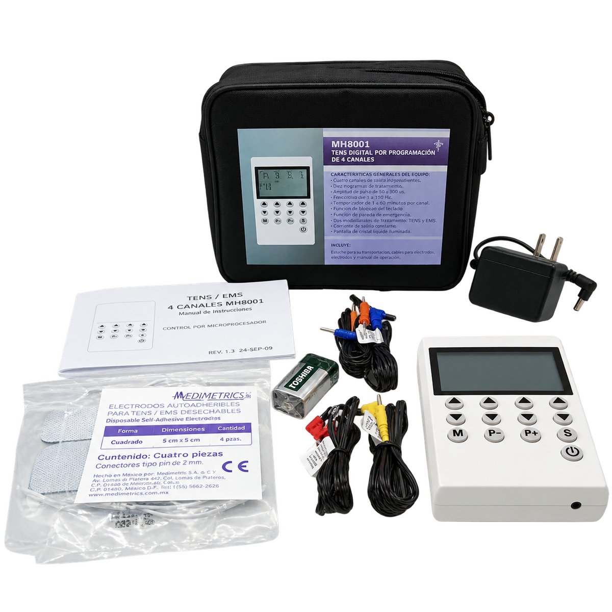 Medimetrics MH8001 TENS EMS 4 canales, un kit con accesorios exactamente de referencia