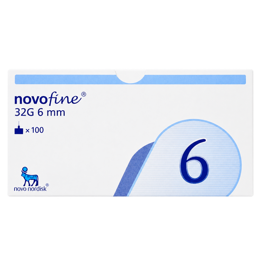 Novofine agujas 32G 6 mm Novo Nordisk, caja con 100 Fondo transparente, formato 1:1.